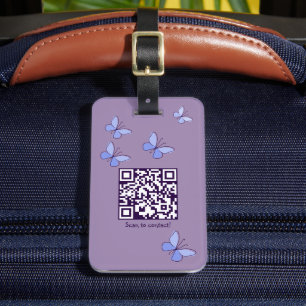 QR-kod Lila-Blue Butterflies Bagagebricka