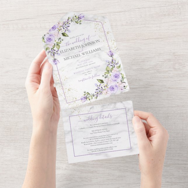 QR-kod Lilac Lavender Guld Marble Blommigt Bröllop (Avrivbar del)
