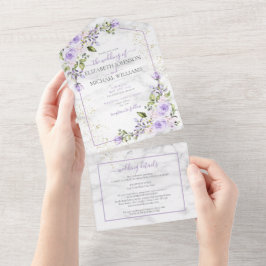 QR-kod Lilac Lavender Guld Marble Blommigt Bröllop