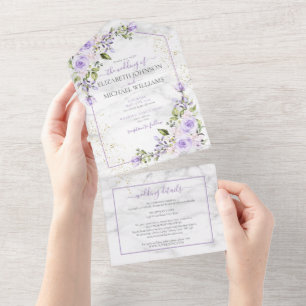 QR-kod Lilac Lavender Guld Marble Blommigt Bröllop