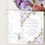 QR-kod Lilac Lavender Guld Marble Blommigt Bröllop Inbjudningar<br><div class="desc">Skapa perfektens bröllopsinbjudan med det här trendiget lilac lavender-vattenfärgsdesignen, med en faux Carrera marble-bakgrund, handskrivna manusskrivna skrivstipografi och faux guld-stoft. Spara kostnaden för att registrera fast i vår QR-kod som finns på baksidan av inbjudan till OSA och Bröllop. Kontaktdesigner för matchande produkter. Tack så mycket för att ni stöder vårt...</div>