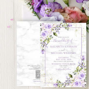 QR-kod Lilac Lavender Guld Marble Blommigt Bröllop Inbjudningar