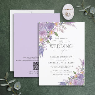 QR-kod Lilafärgad Lavendel Mauve Blommig Bröllopss Inbjudningar
