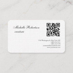 QR-kod Linen Black White Plain Minimalist Visitkort