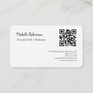 QR-kod Linen Black White Plain Minimalist Visitkort