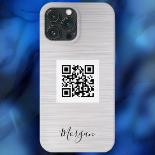 QR-kod, Logotyp Art eller Foto, Namn, Brushed Silv