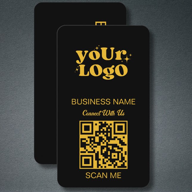 QR-kod - Logotyp | Black Guld Modern Visitkort (Skapare uppladdad)