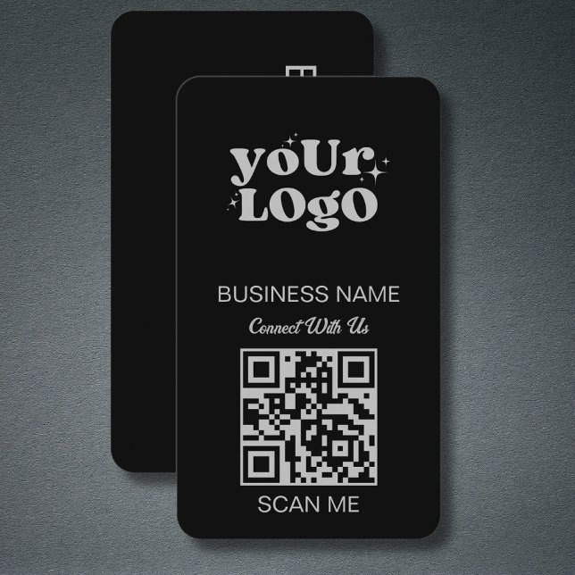 QR-kod - Logotyp | Black Silver Modern Visitkort (Skapare uppladdad)