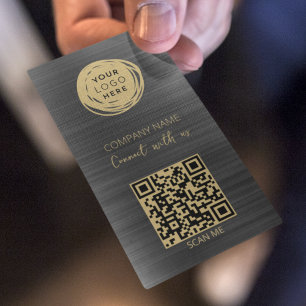QR-kod, Logotyp, Brushed Black Visitkort