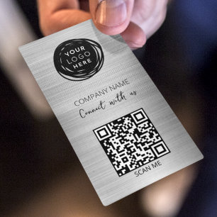 QR-kod - Logotyp, Brushed Silver Visitkort