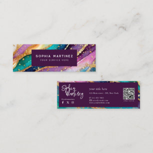 QR-kod & Logotyp Elegant Regnbåge Agat guld Glitte Mini Visitkort