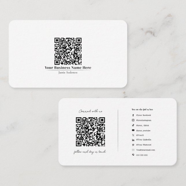 QR-kod logotyp för social medieanslutning Visitkort (Fram/baksida)