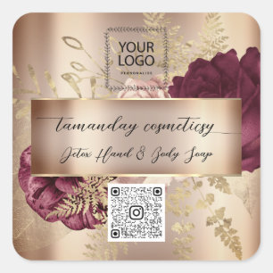 QR-kod Logotyp Foto Produkt Ros Blommig Burgunder Fyrkantigt Klistermärke