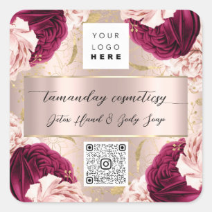 QR-kod Logotyp Foto Produkt Tack Rosa Röd Marsala Fyrkantigt Klistermärke