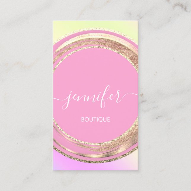QR-kod Logotyp Glitter Guld Holograph Rosa Fyrkantigt Visitkort (Framsida)