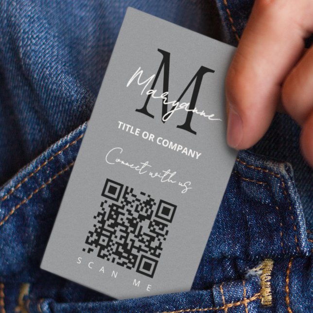 QR-kod - Logotyp Grått Modern Visitkort (Skapare uppladdad)