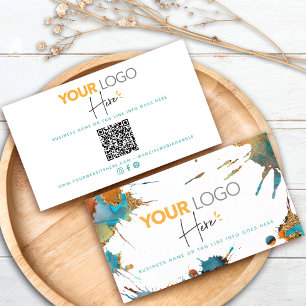 QR-kod Logotyp Guld Turcos Watercolor Splatter Visitkort