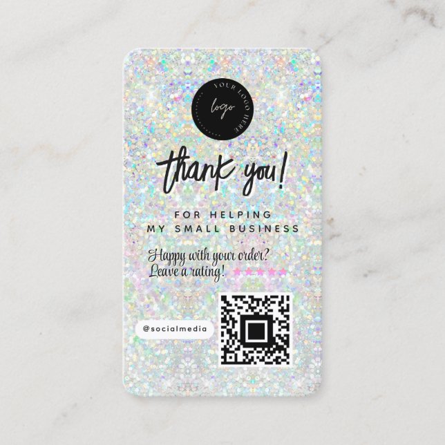 QR-kod & logotyp holografisk glitter tack Visitkort (Framsida)