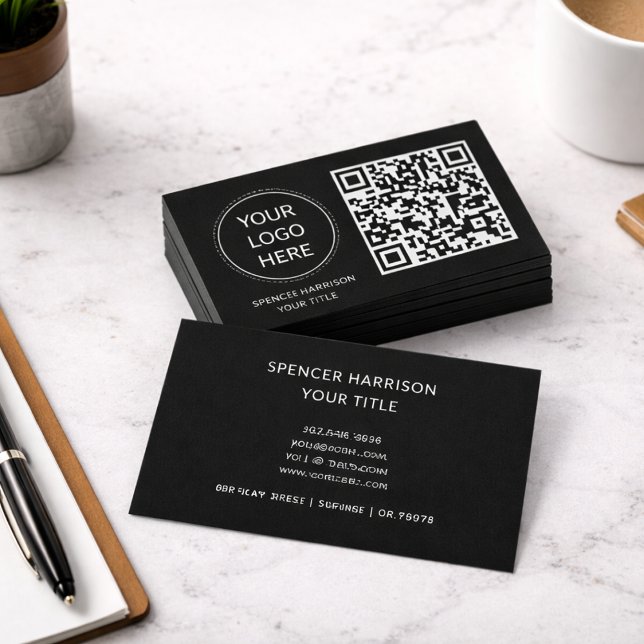 QR-kod - Logotyp | Modern Professionell Black Visitkort (Skapare uppladdad)