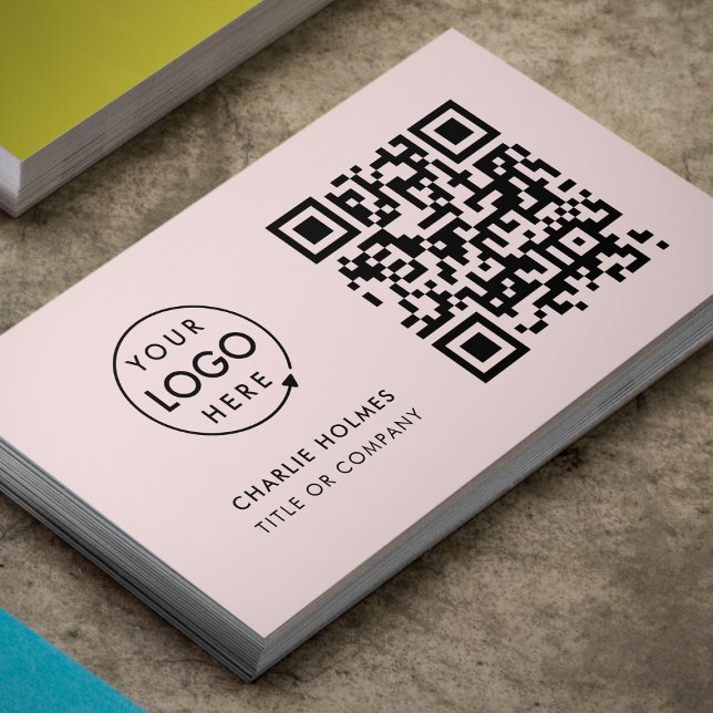 QR-kod - Logotyp | Modern  Rosa Visitkort (Blush pink QR code business card by Guava, perfect for modern professionals & small business brands)