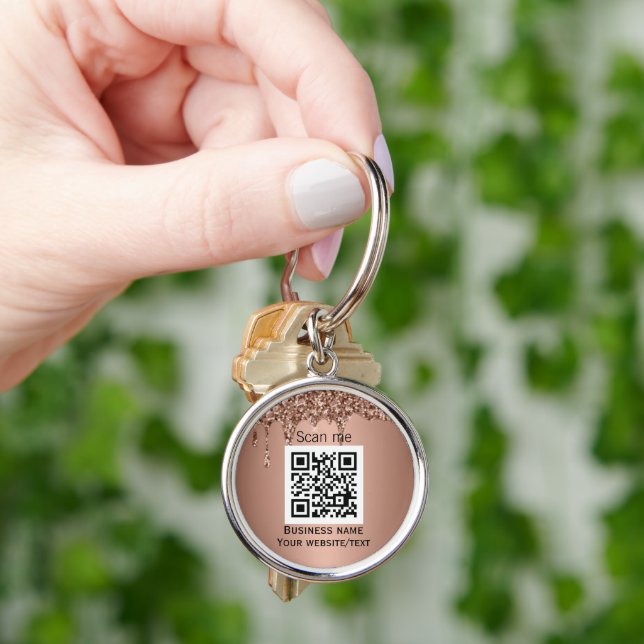 QR-kod - Logotyp Professionell Ro Guld Rund Silverfärgad Nyckelring (Hand)