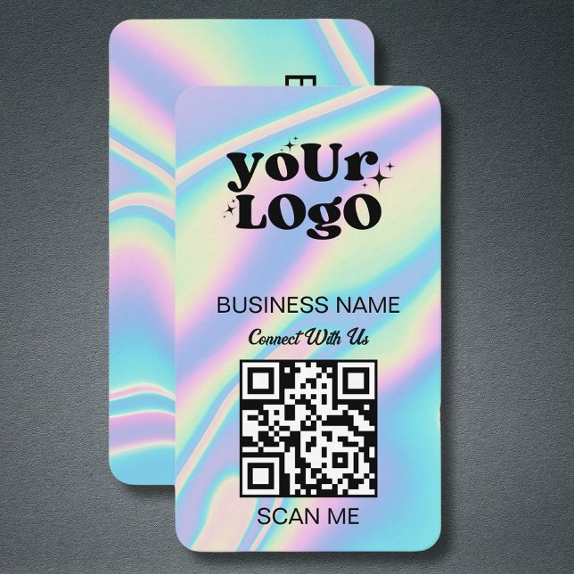 QR-kod - Logotyp | Svart holografisk modern Visitkort (Skapare uppladdad)
