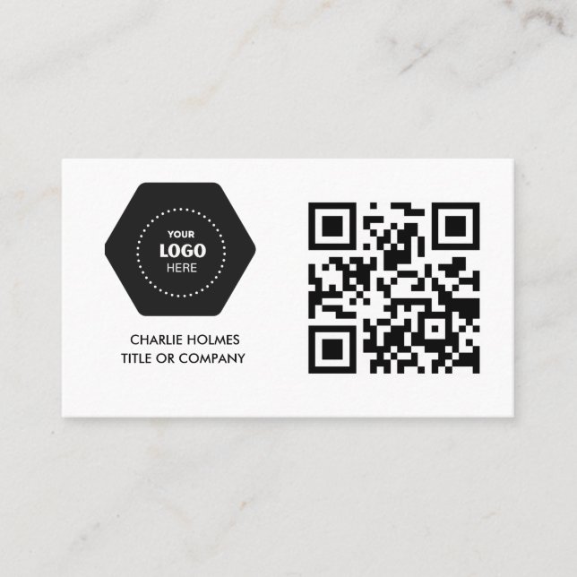 QR-kod - Logotyp | Svart modern Professionell Visitkort (Framsida)