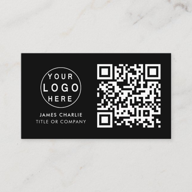 QR-kod - Logotyp | Svart modern Professionell Visitkort (Framsida)