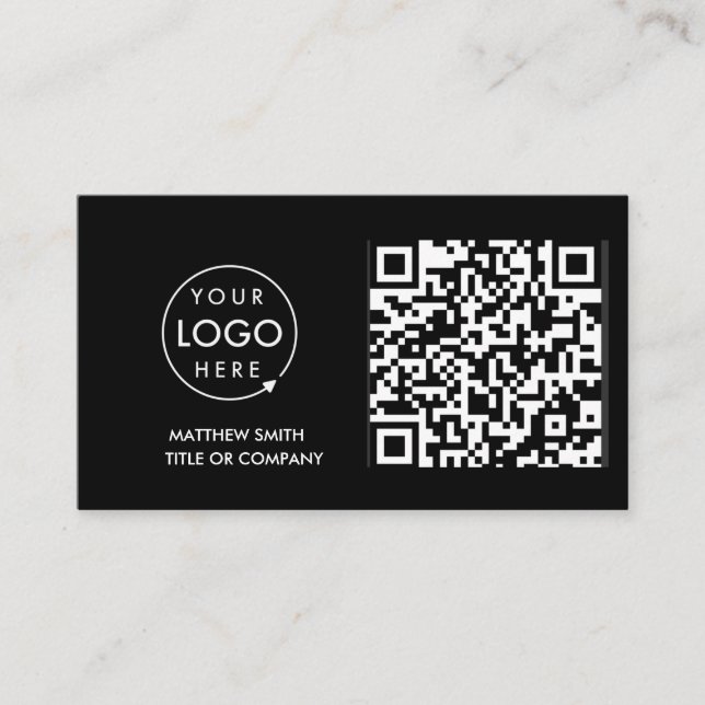 QR-kod - Logotyp | Svart modern Professionell Visitkort (Framsida)