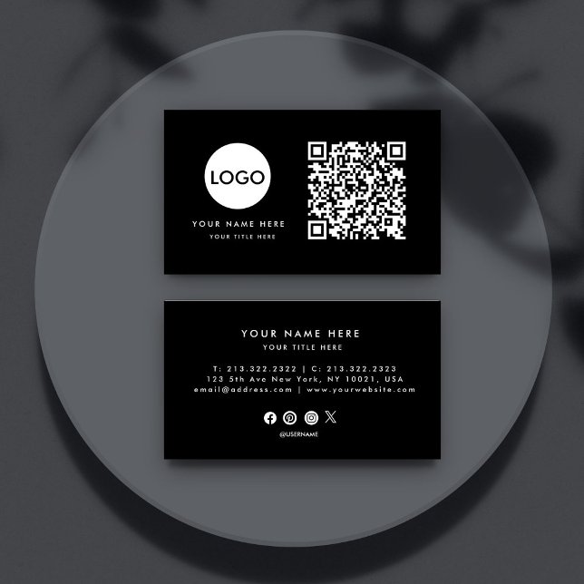 QR-kod - Logotyp | Svart modern Professionell Visitkort (Skapare uppladdad)
