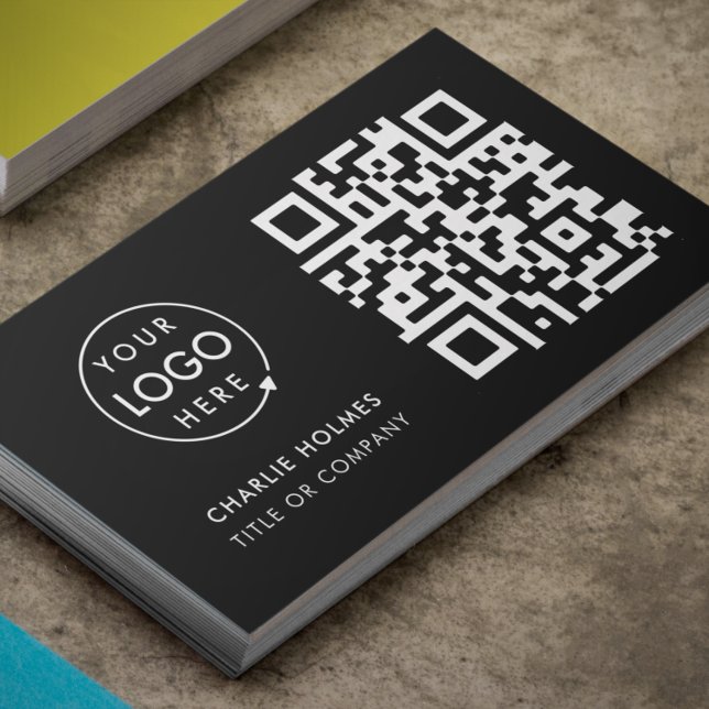 QR-kod - Logotyp | Svart modern Professionell Visitkort (Skapare uppladdad)