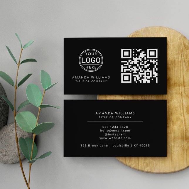 QR-kod - Logotyp | Svart modern Professionell Visitkort (Skapare uppladdad)