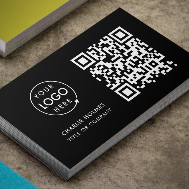 QR-kod - Logotyp | Svart modern Professionell Visitkort (Black QR code business card by Guava, perfect for entrepreneurs and small business branding)