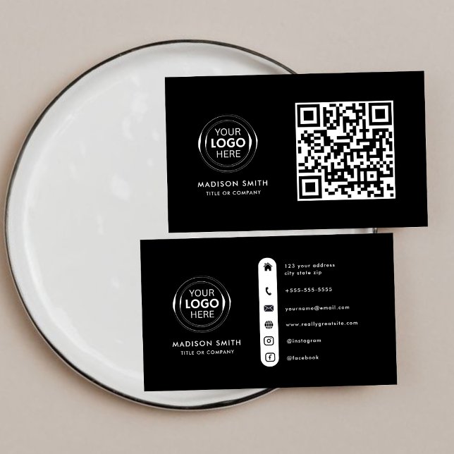 QR-kod - Logotyp | svart modern Professionell Visitkort (Skapare uppladdad)