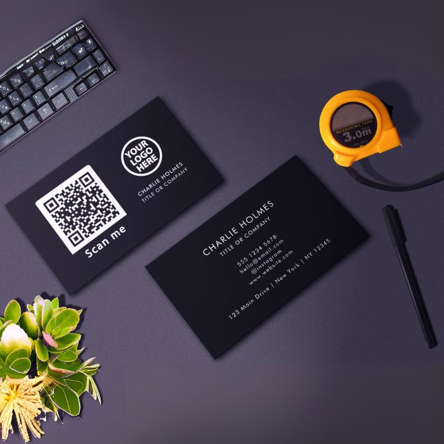 QR-kod - Logotyp | Svart modern Professionell Visitkort (Skapare uppladdad)