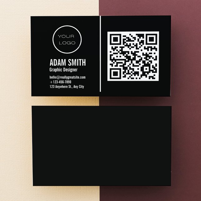 QR-kod - Logotyp | Svart modern Professionell Visitkort (Skapare uppladdad)