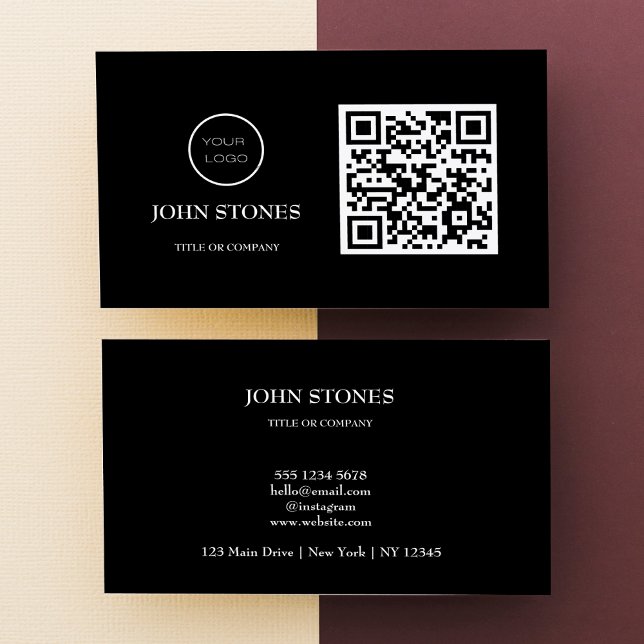 QR-kod - Logotyp | Svart modern Professionell Visitkort (Skapare uppladdad)