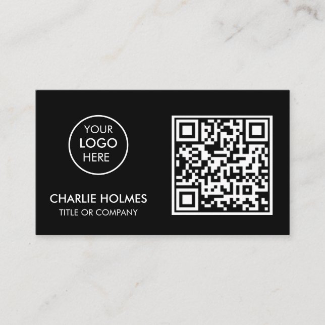 QR-kod - Logotyp | Svart modern Professionell Visitkort (Framsida)