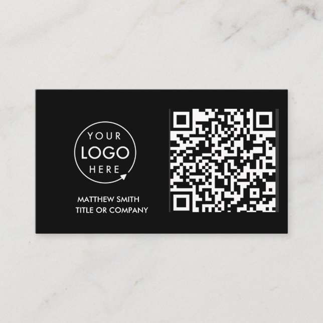 QR-kod - Logotyp | Svart modern Professionell Visitkort (Framsida)