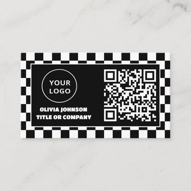 QR-kod - Logotyp | Svart Retro-Professionell Visitkort (Framsida)