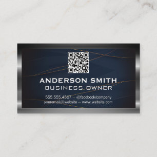 QR-kod Luxury Blue Guld Linjer Metallic Gräns Visitkort