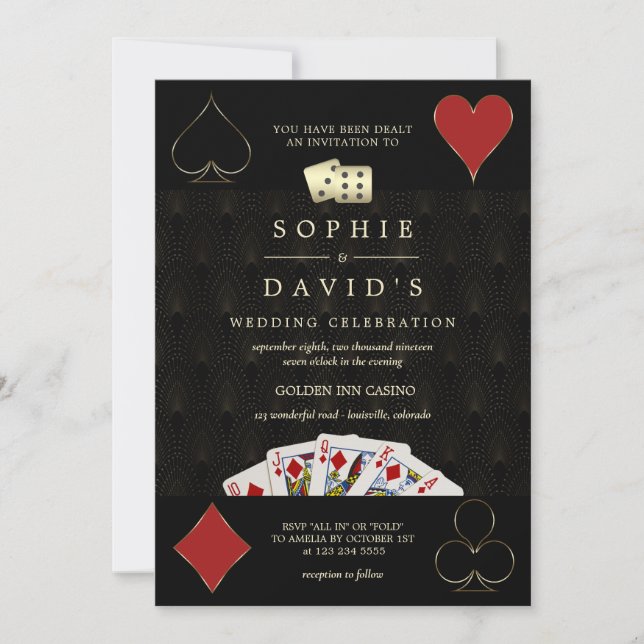 QR-kod Luxury Casino Vegas Poker Bröllop Inbjudningar (Framsida)