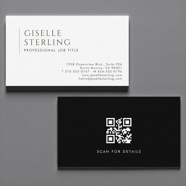 QR-kod Lyx Minimalistisk Professionell Svart Vit Visitkort (Skapare uppladdad)