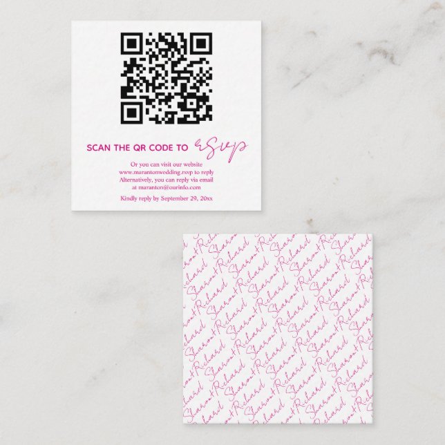 QR-kod magenta rosa kalligrafi RSVP foto Tilläggskort (Fram/baksida)