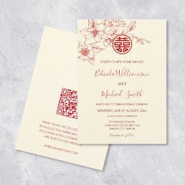 QR-kod | Magnolia Red Cream China Bröllop Inbjudningar