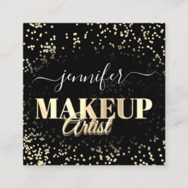 QR-kod Makeup Artist Guld Confetti Black Fyrkantigt Visitkort