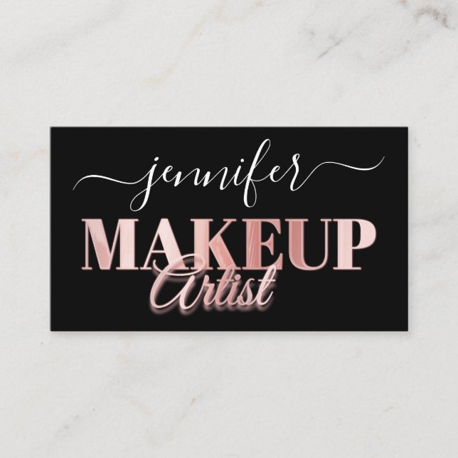 QR-kod Makeup Artist Guld Confetti Ro Black Visitkort (Framsida)