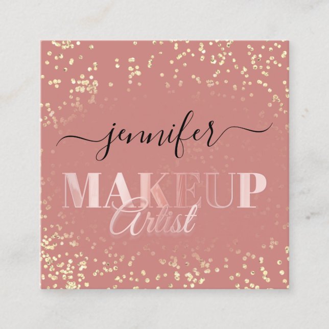 QR-kod Makeup Artist Guld Confetti Ro  Fyrkantigt Visitkort (Framsida)