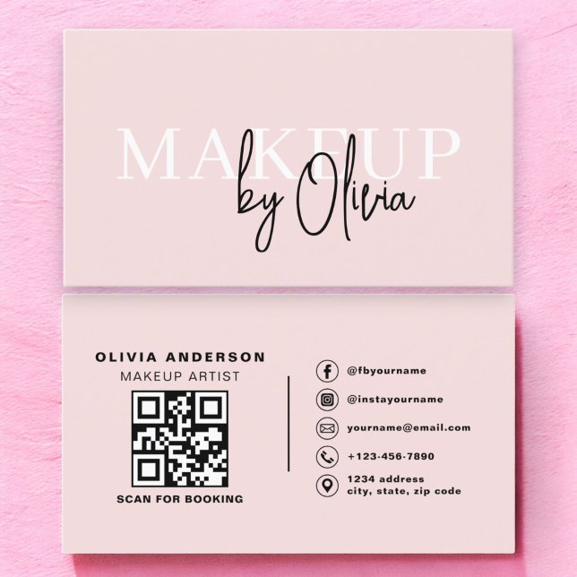 QR-kod Makeup Artist  Rosa Social Media Visitkort (Skapare uppladdad)