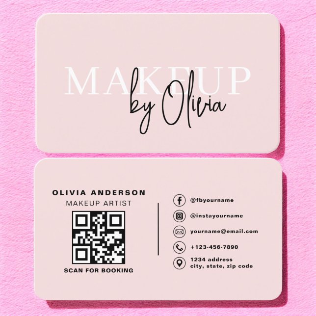 QR-kod Makeup Artist  Rosa Social Media Visitkort (Skapare uppladdad)